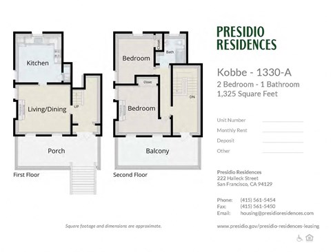 Floor plan for 2 beds, 1 bath, 1350 sqft